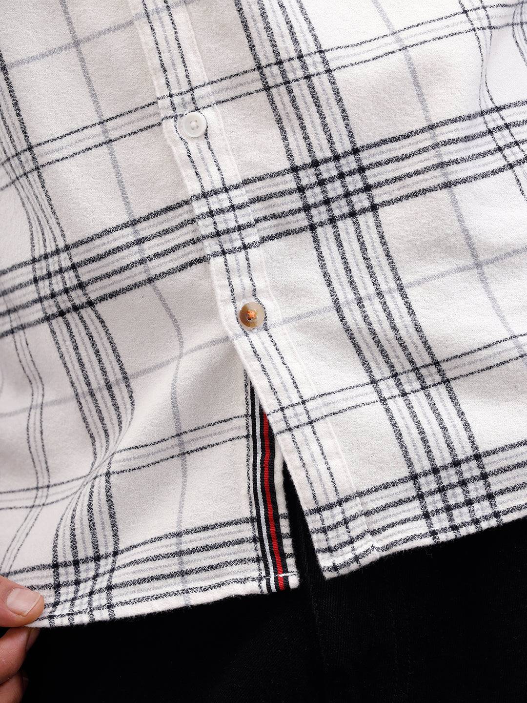Soft Hand Brushed Check Shirt In Crepe Yarn | White
