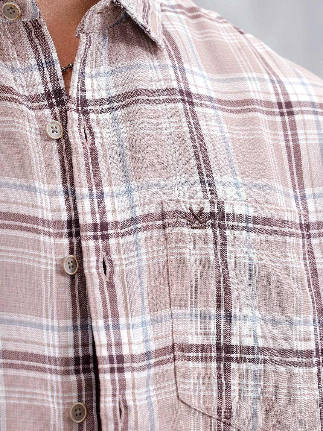 Comfort Fit Checkered Casual Shirt For Men | Peach