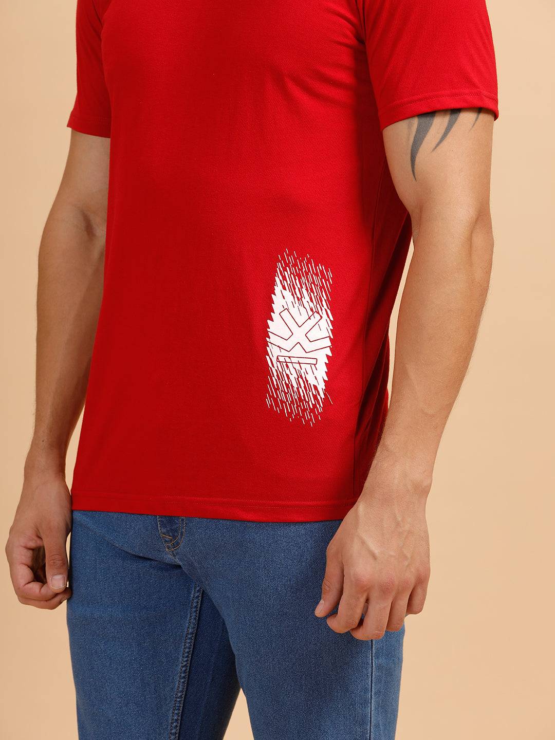 Placement Print Regular Fit T-Shirt | Red