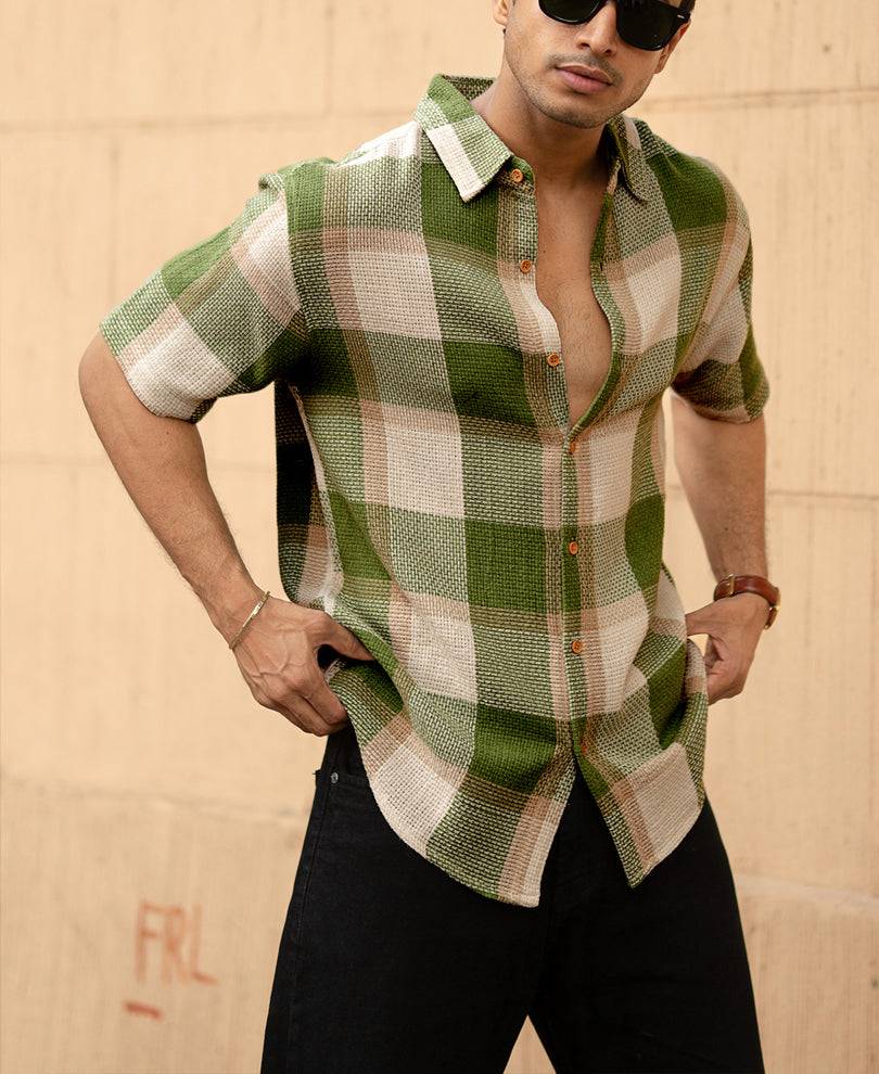 Green Structured Checks Shirt Buy @ ₹899