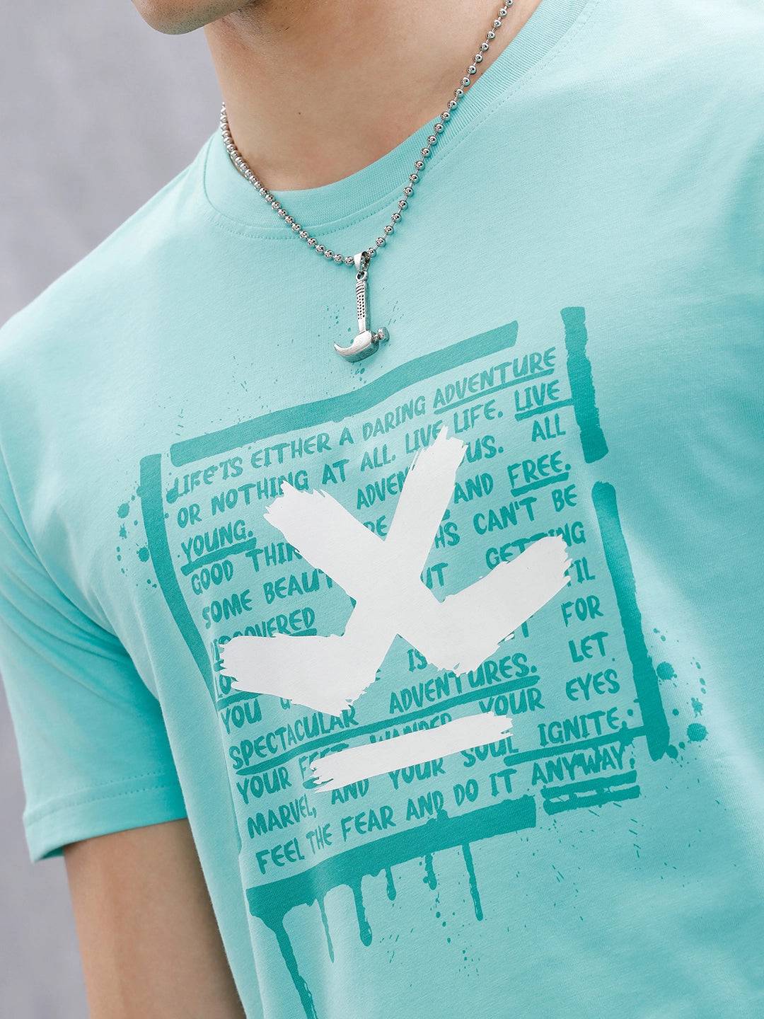 Logo Placement Printed T-Shirt | Light Blue