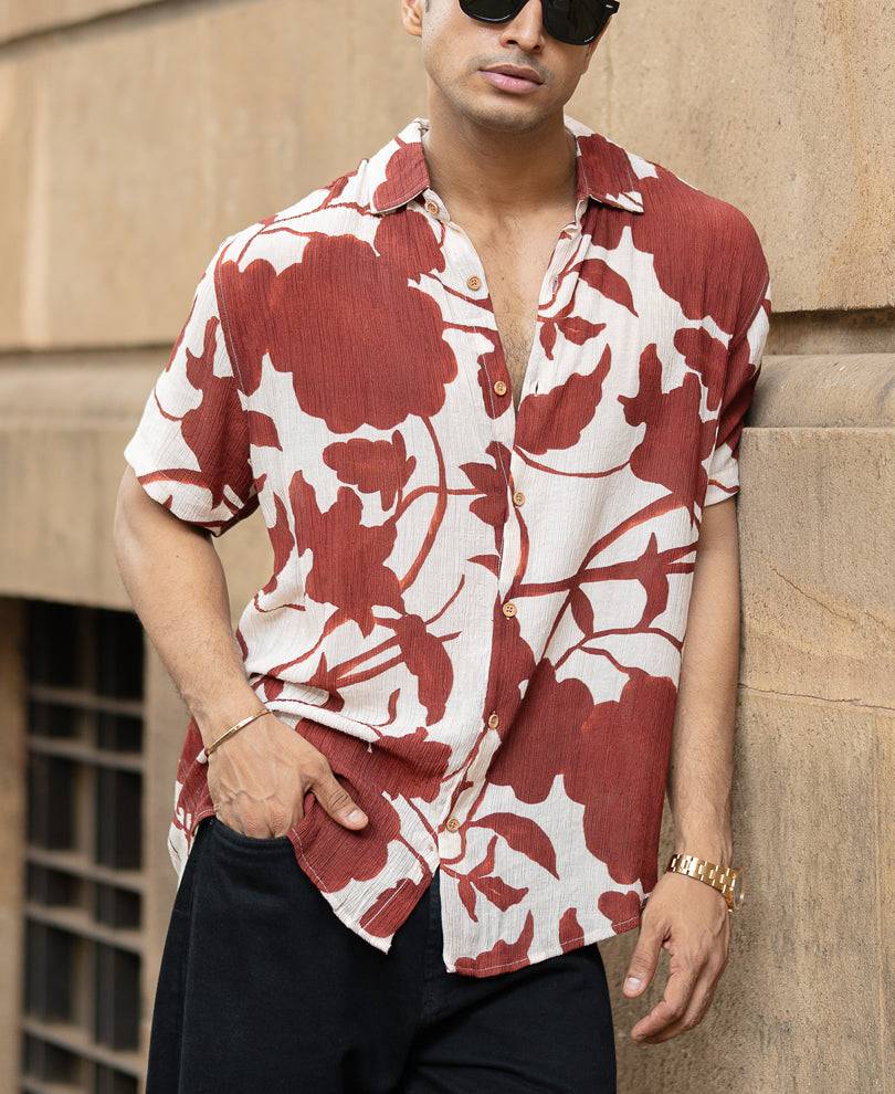 Rust Floral Crinkled Print Shirt Buy @ ₹999