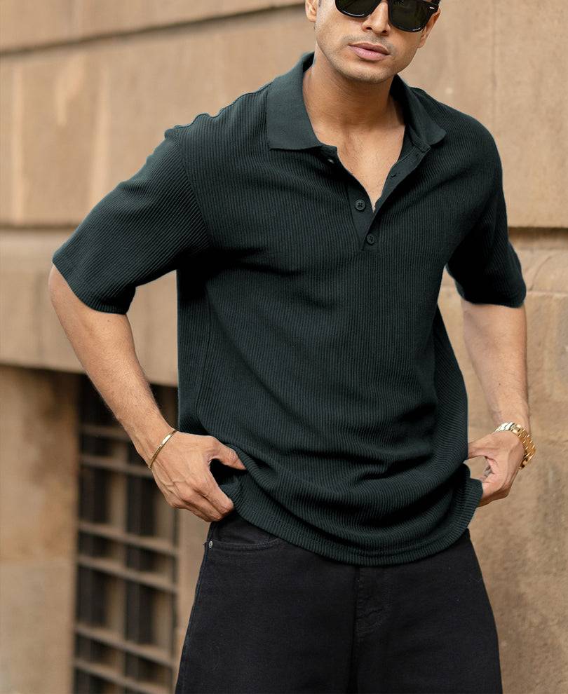 Dark Green Rib Polo T-Shirt Buy @ ₹499