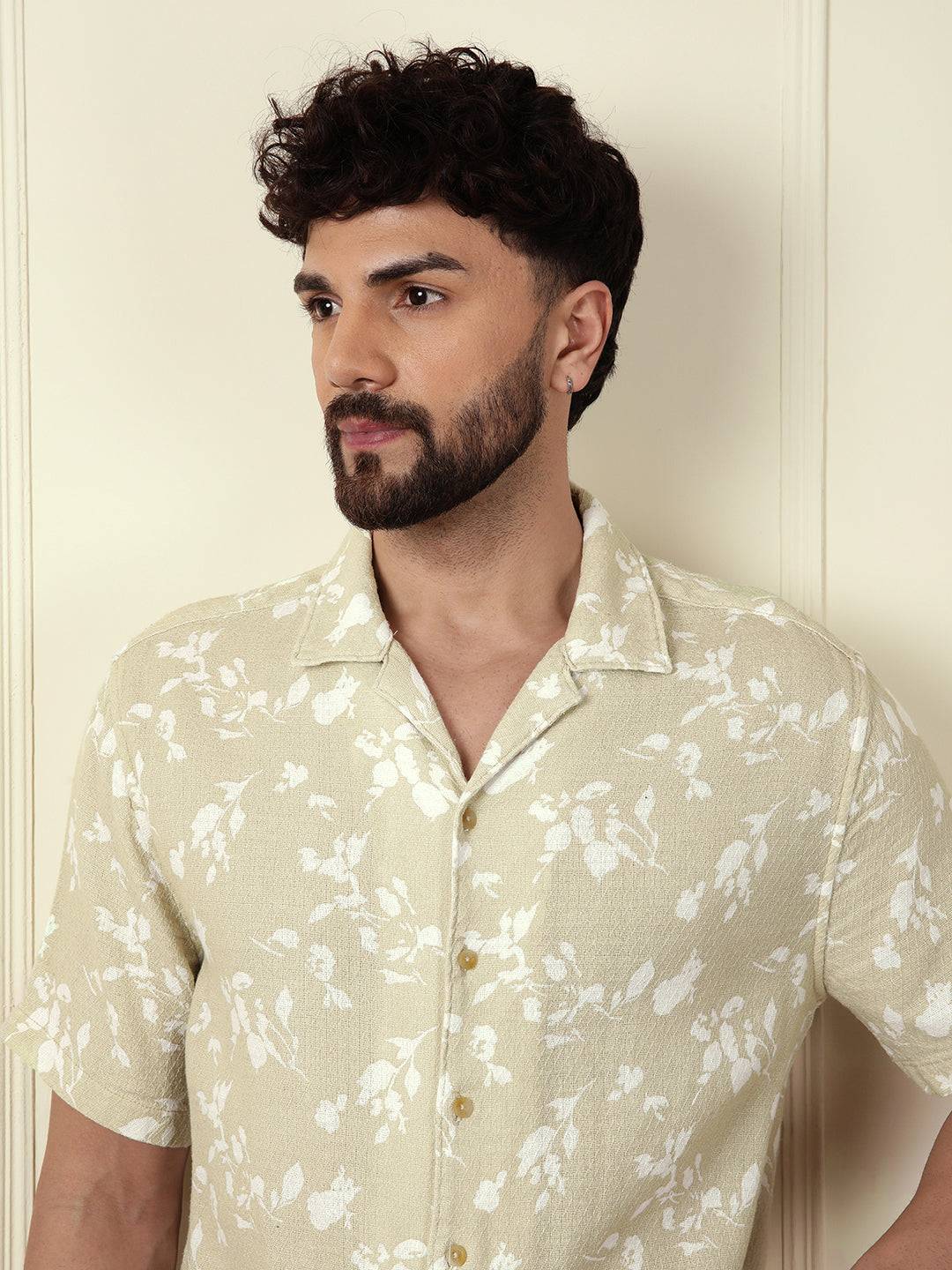Textured Open Dobby AOP Shirt | Beige