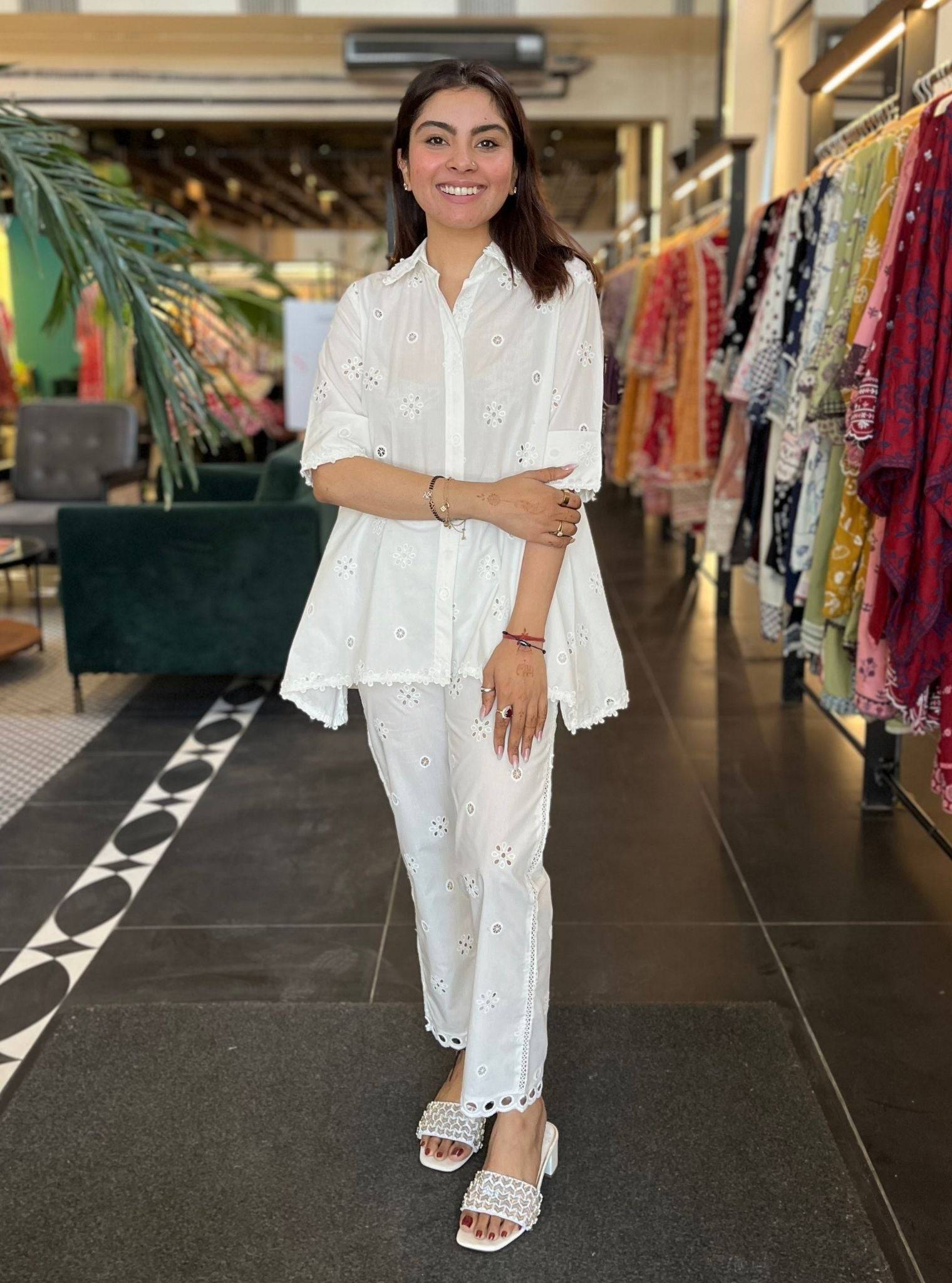 Noemie Cotton White Shirt Co-ord Set