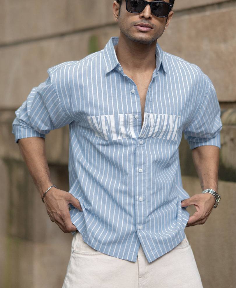 Blue Oversize Stripe Shirt With Print Buy @ ₹1199
