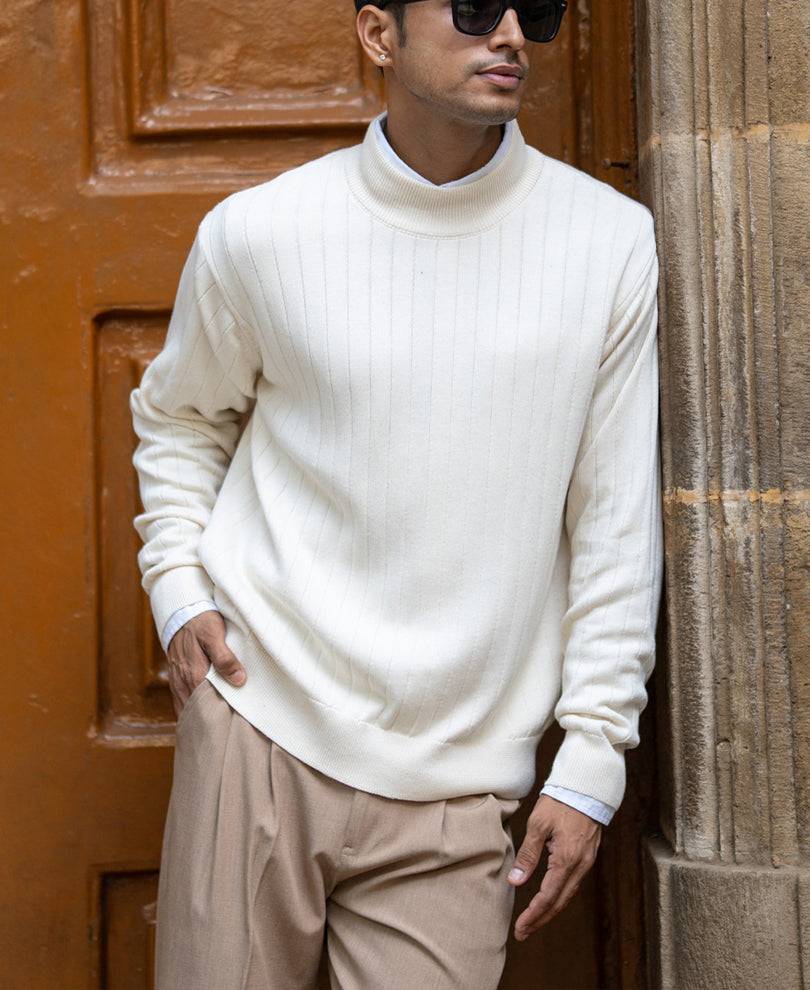 Off-White Structure Stripe High Neck Sweater Buy @ ₹1199