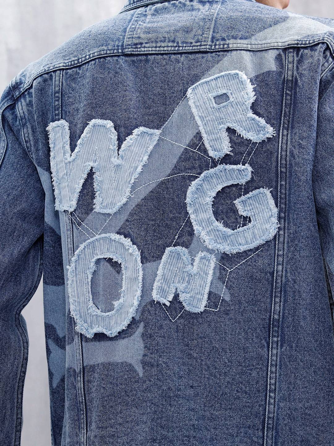 Slim Fit Wrogn Appliqued Denim Jacket  | Med Stone