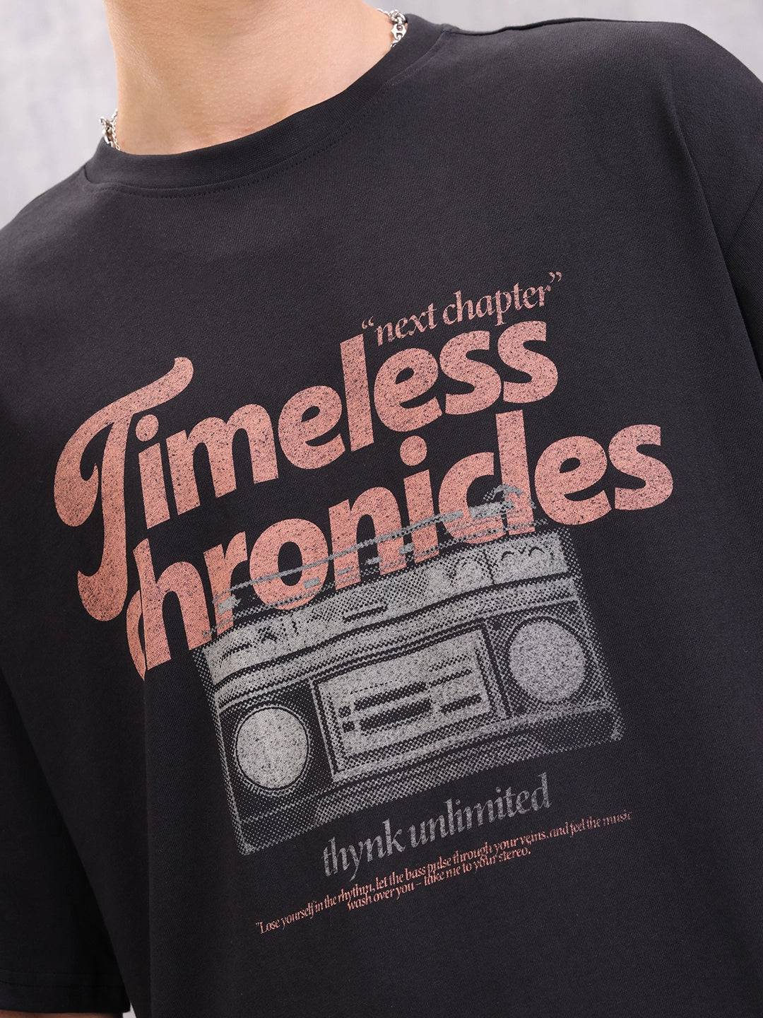 Retro Graphic Printed Oversized Fit Tshirt | Black