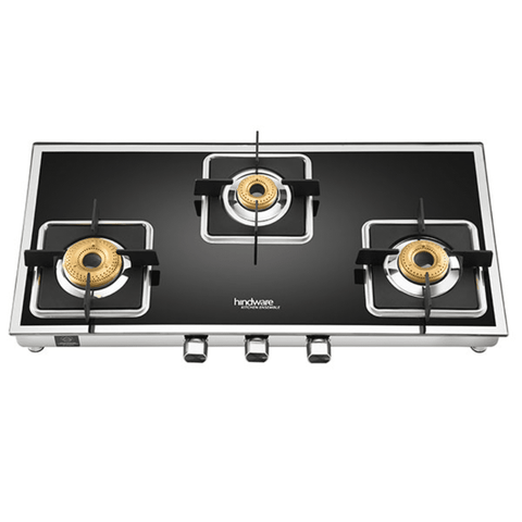 Hindware Cooktop, DARIO SS 3B AI, 3 Burner cm Auto Ignition Glass Top Stainless Steel Burner 3 Medium Gas Stove (Black) Buy only at ₹14090