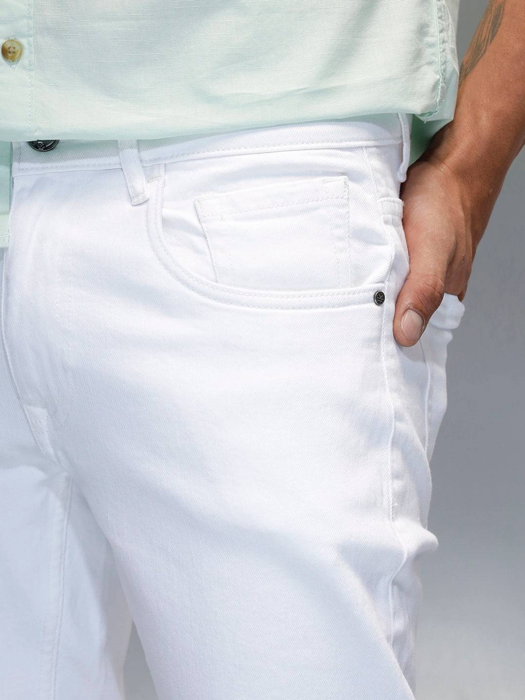 Men's Casual Slim Tapered Fit Jeans | White