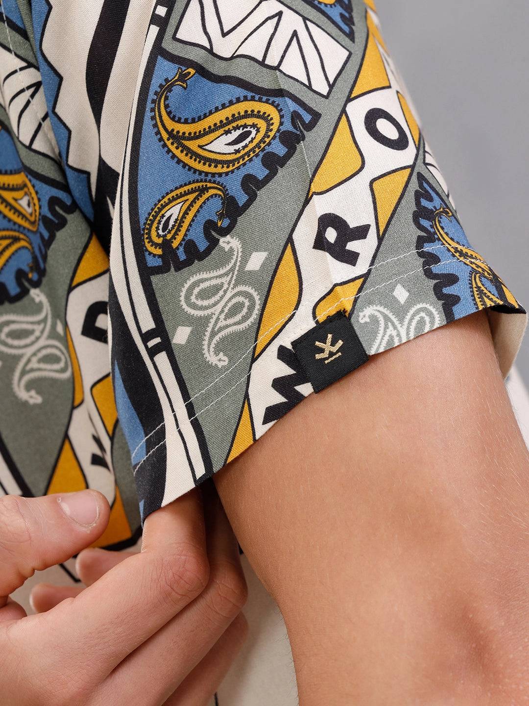 Fluid Viscose Shirt With Abstract Aop  |  Blue