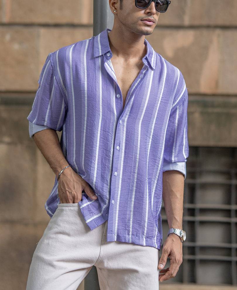 Lavender Stripe Print Shirt Buy @ ₹1199