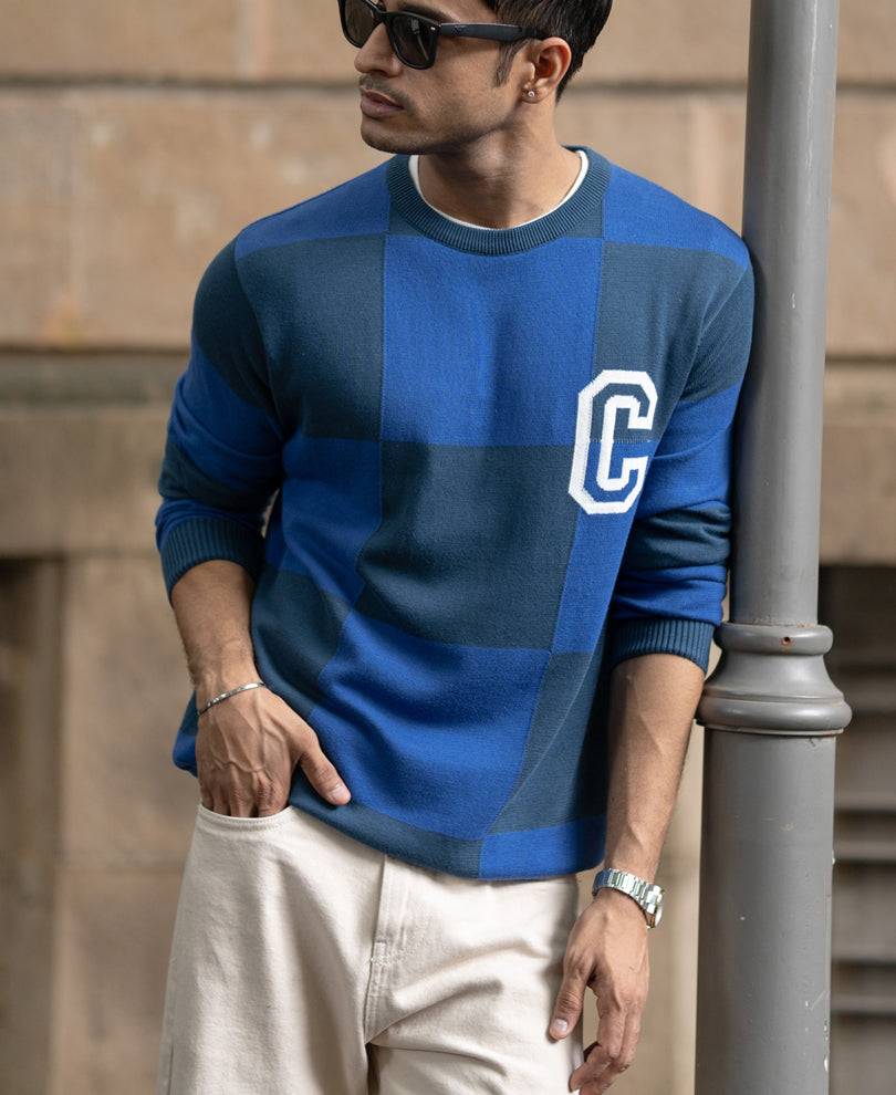 Blue Jacquard Knit T-Shirt Buy @ ₹599