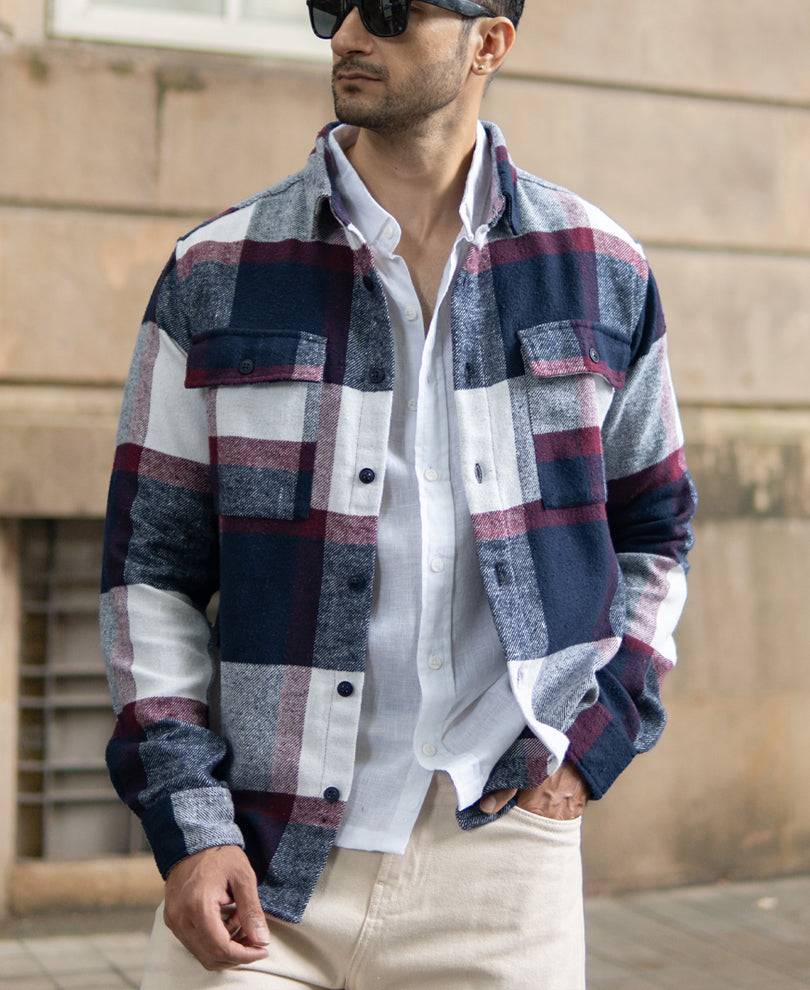Navy And Wine Flannel Checks Shirt Buy @ ₹1199