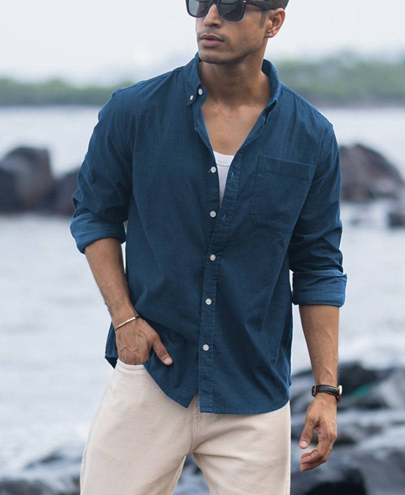 Moonlight Blue Linen Blend Shirt Buy @ ₹1199