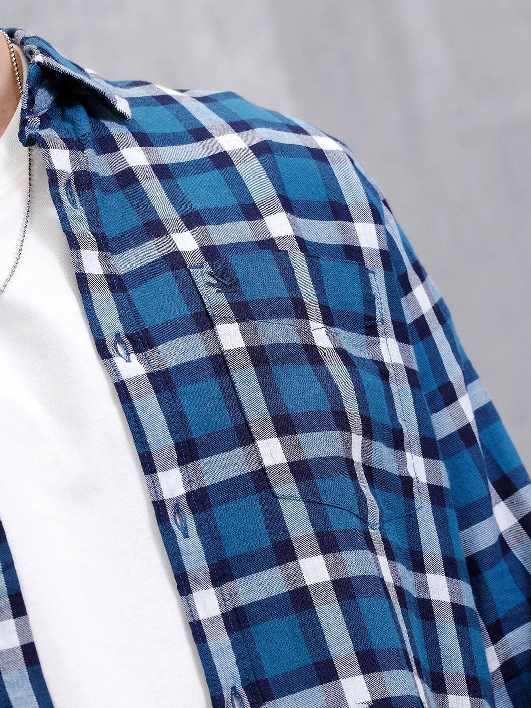 Checkered Full Sleeve Slim Fit Shirt | Dark Blue