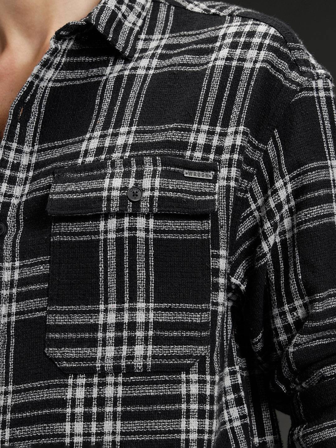 Wrogn Men's Casual Checkered Shirt | Black
