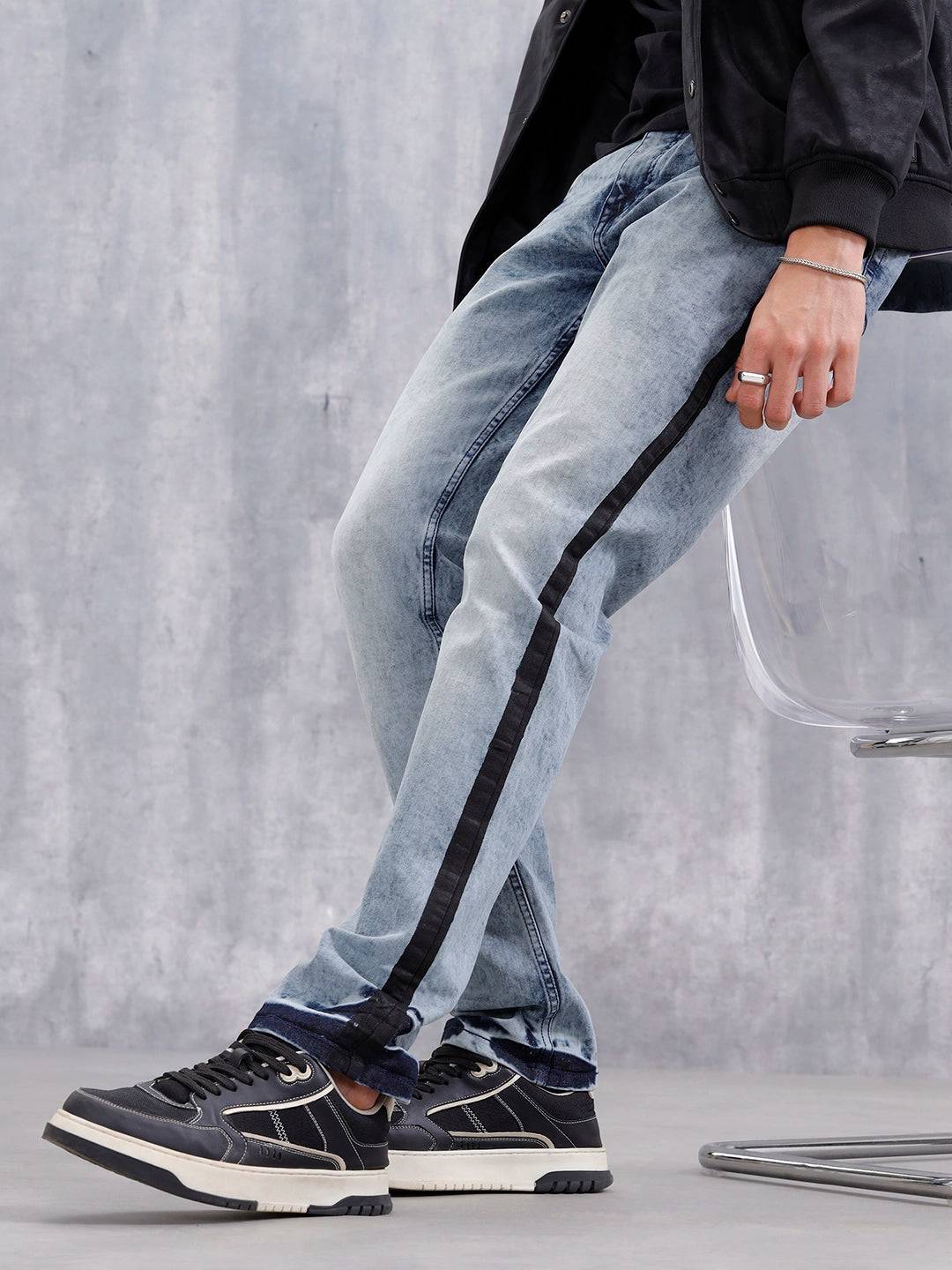 Straight Fit Statement Side Seam Print Jeans | Med Stone