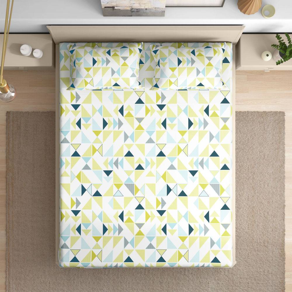 100% Cotton 200 TC Flat Printed Bedsheet, Maze Queen Size (100x90 Inches) / (2.54m*2.29m) with 2 Pillow Covers Maze, Double (100x85 inch)