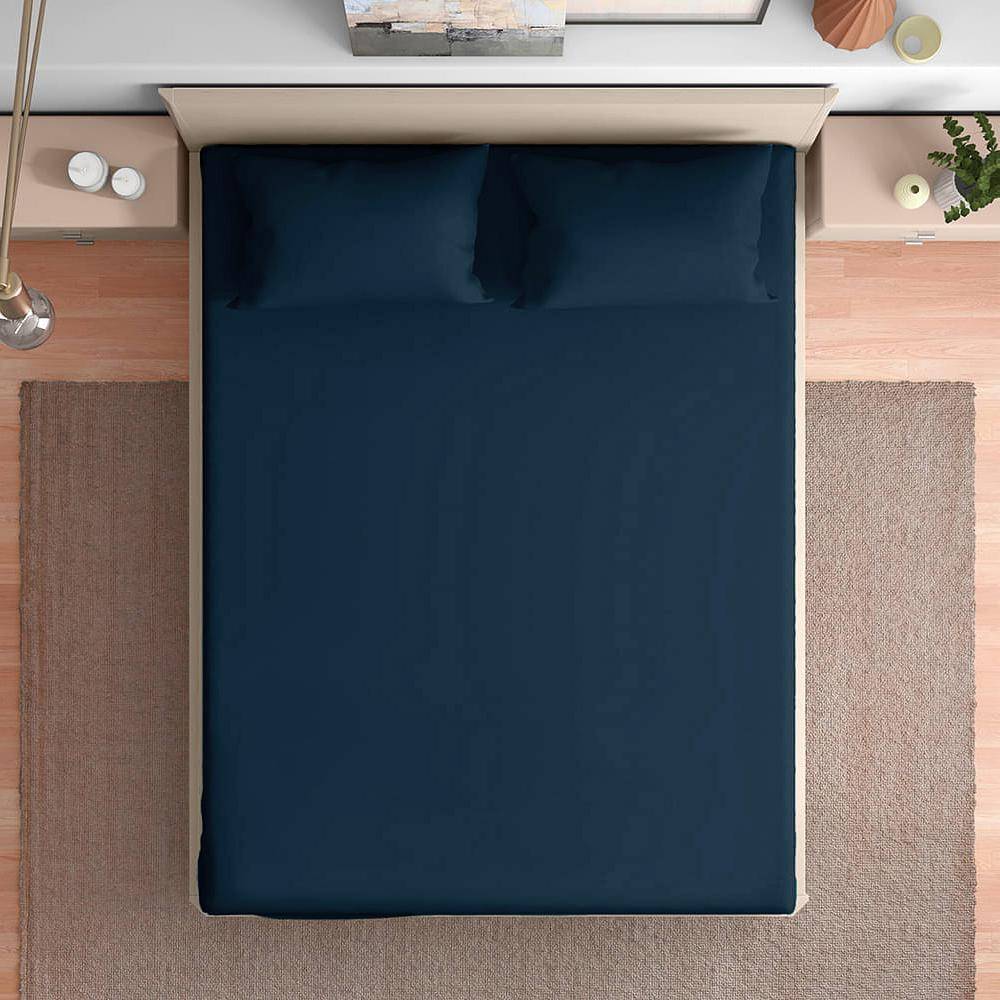 100% Cotton 200 TC Solid Flat Bedsheet, Navy Blue Queen Size (100x90 Inches) / (2.54m*2.29m) with 2 Pillow Covers Navy Blue, Double (100x85 inch)