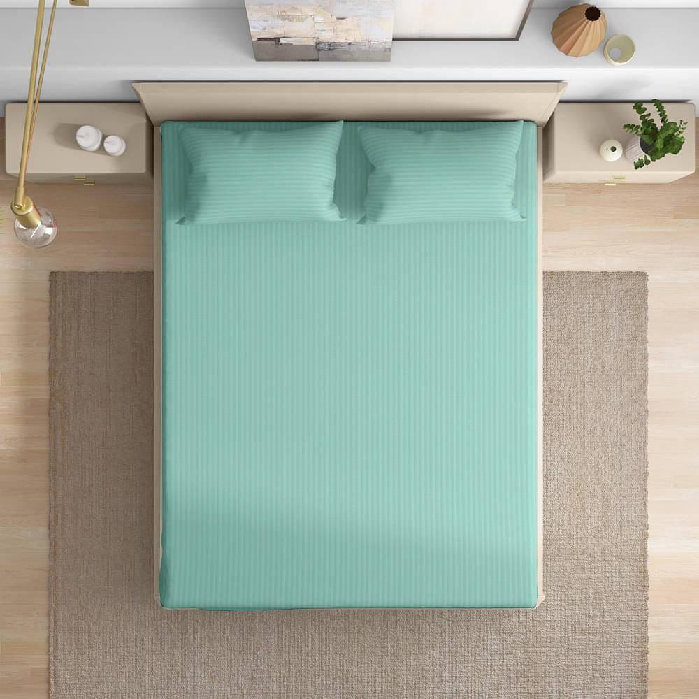 215TC 100% Cotton Premium Queen Size Bedsheet (100x90 Inches) / (2.54m*2.29m) with 2 Pillow Covers Free, Aquifer (100x85 inch)