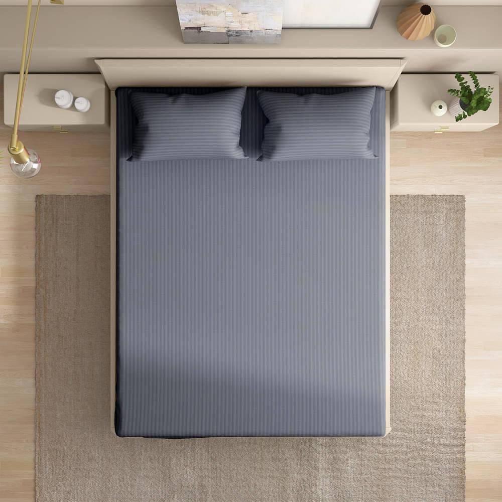 215TC 100% Cotton Solid Queen Size Bedsheet (100x90 Inches) / (2.54m*2.29m) with 2 Pillow Covers Free, Blue Granite (100x85 inch)