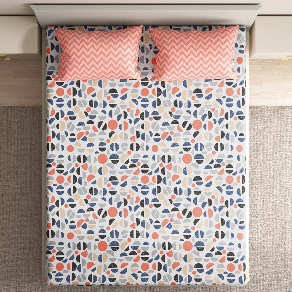 100% Cotton 200 TC Flat Printed Bedsheet, Bekky Queen Size (100x90 Inches) / (2.54m*2.29m) with 2 Pillow Covers Bekky, Double (100x85 inch)