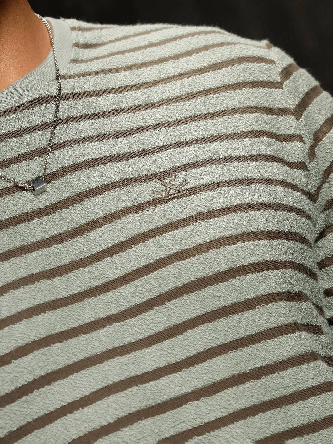 Textured Loose Knit Slim Fit T-Shirt | Olive