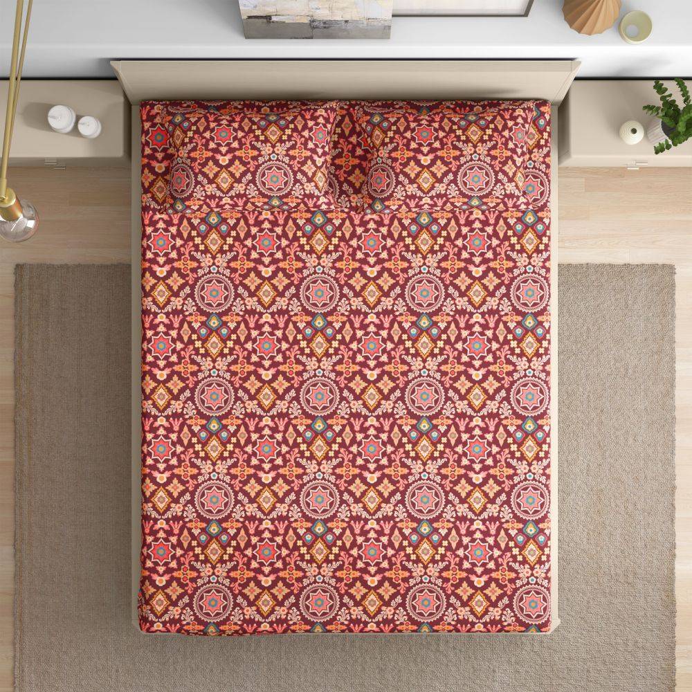 200 TC 100% Cotton Premium Queen Size Bedsheet (100x90 Inches) / (2.54m*2.29m) with 2 Pillow Covers Free, Aloha Hibiscus (100x85 inch)