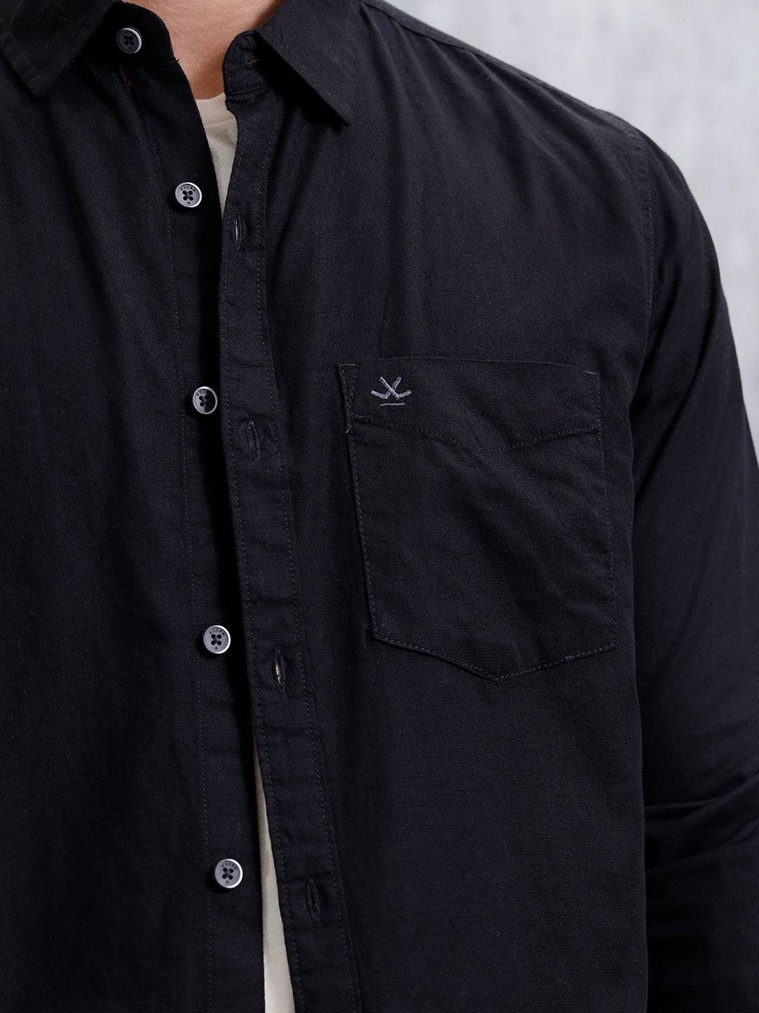 Men'S Casual Solid Patch Pocket Shirt | Black