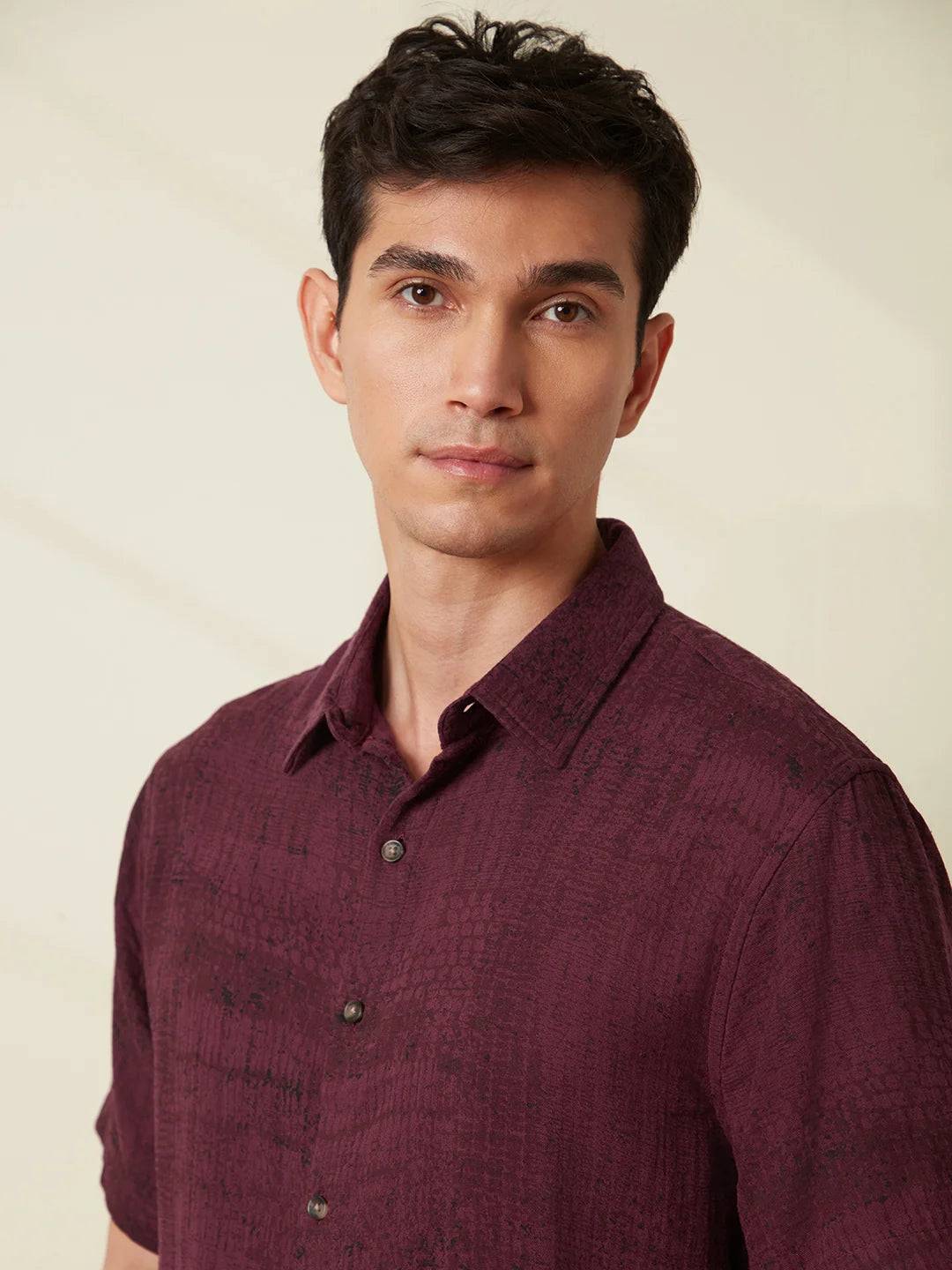 Printed Double Cloth Shirt | Maroon