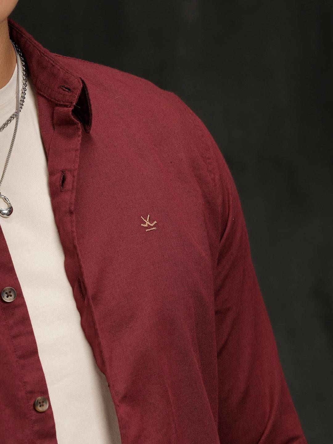 Solid Linen Blend Shirt | Wine