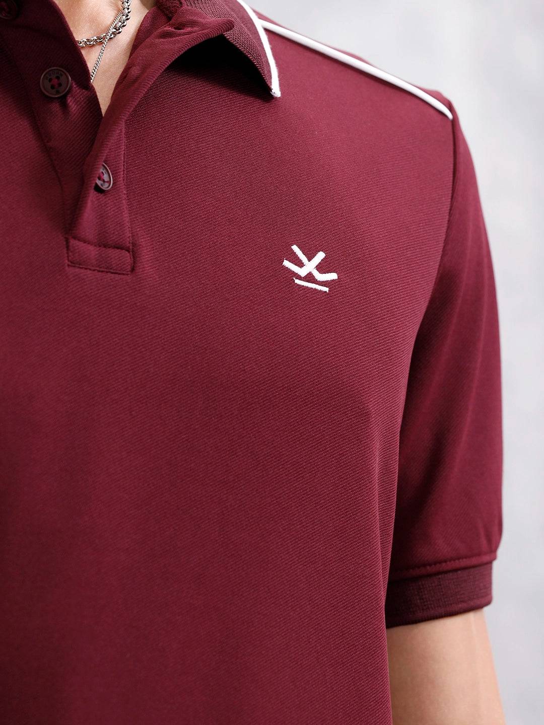 Polo T-Shirt With Contrast Trim Details | Maroon