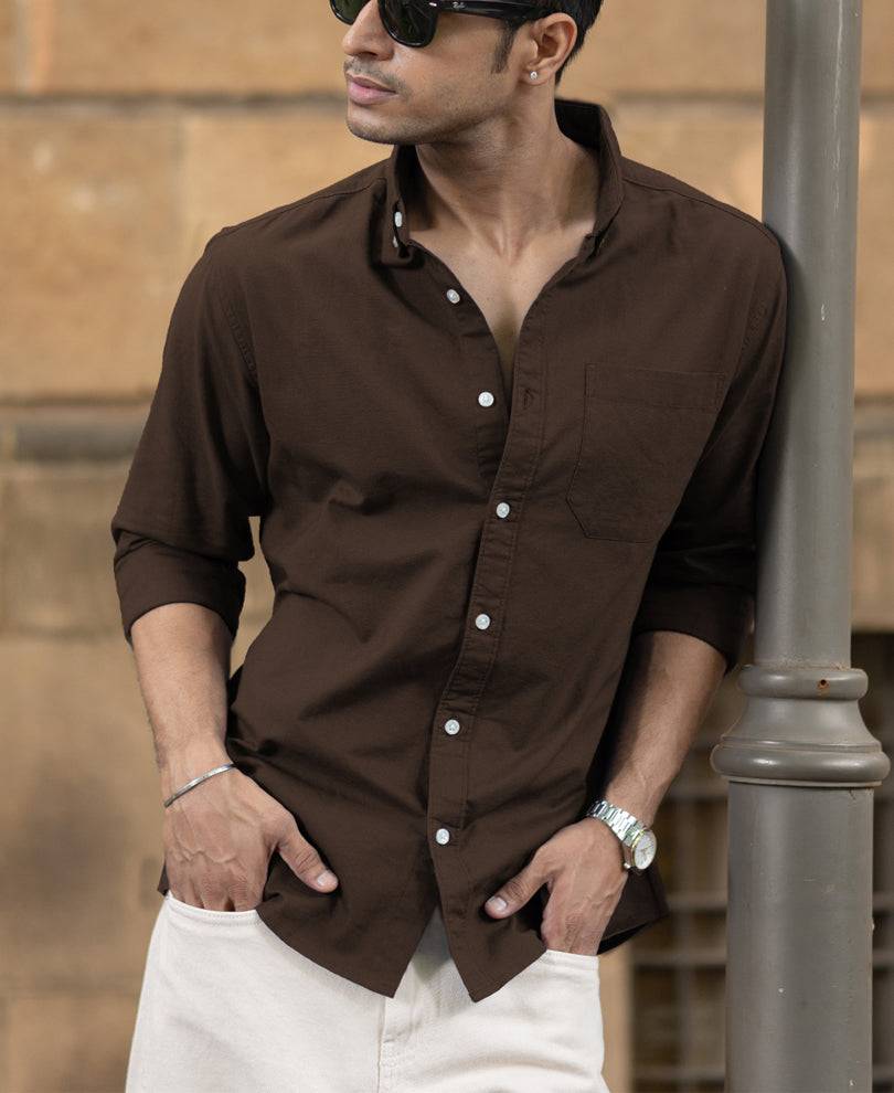 Coffee Brown Oxford Shirt Buy @ ₹1299
