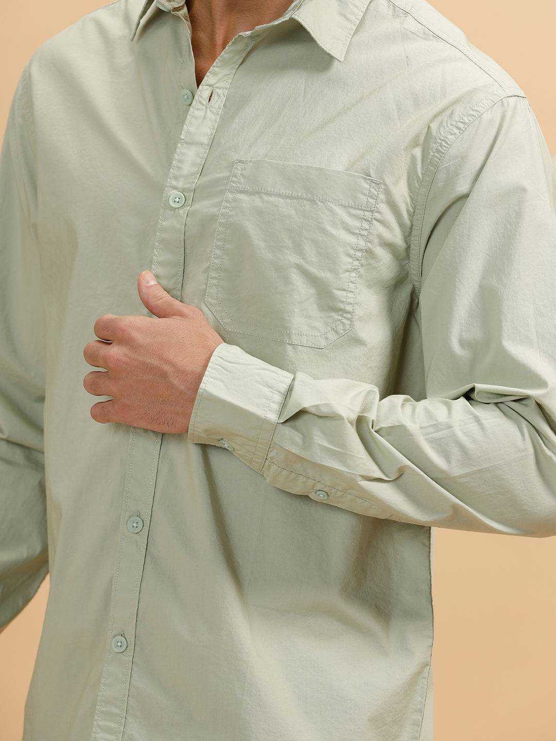 Solid Poplin Slim Fit Shirt | Light Green