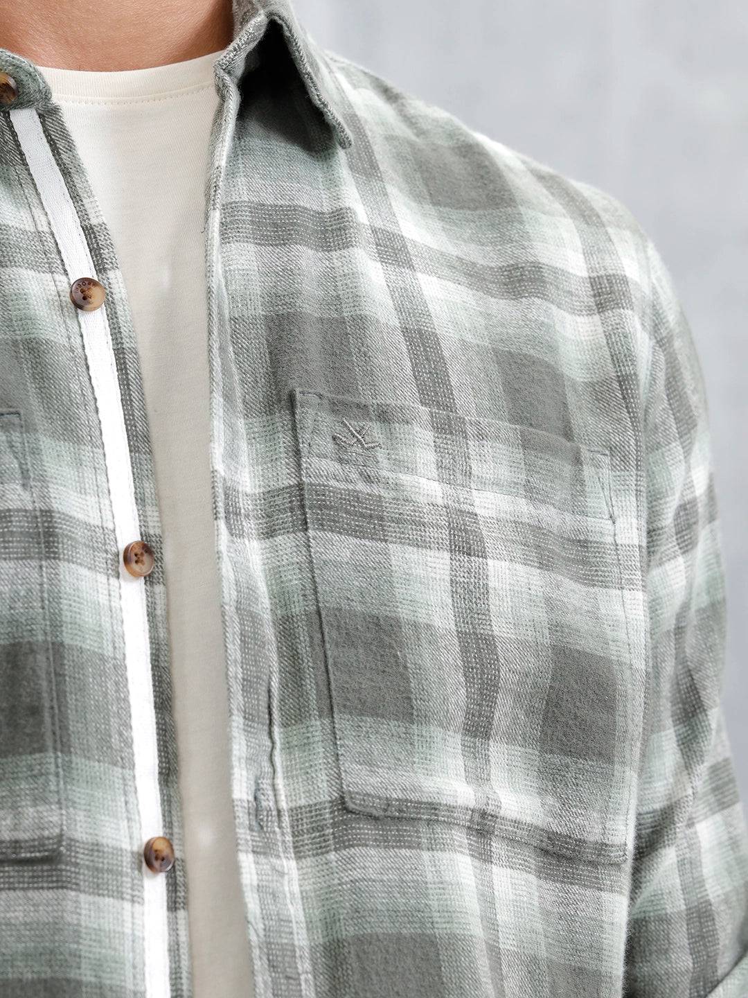 Checkered Pattern Casual Shirt For Men |Olive