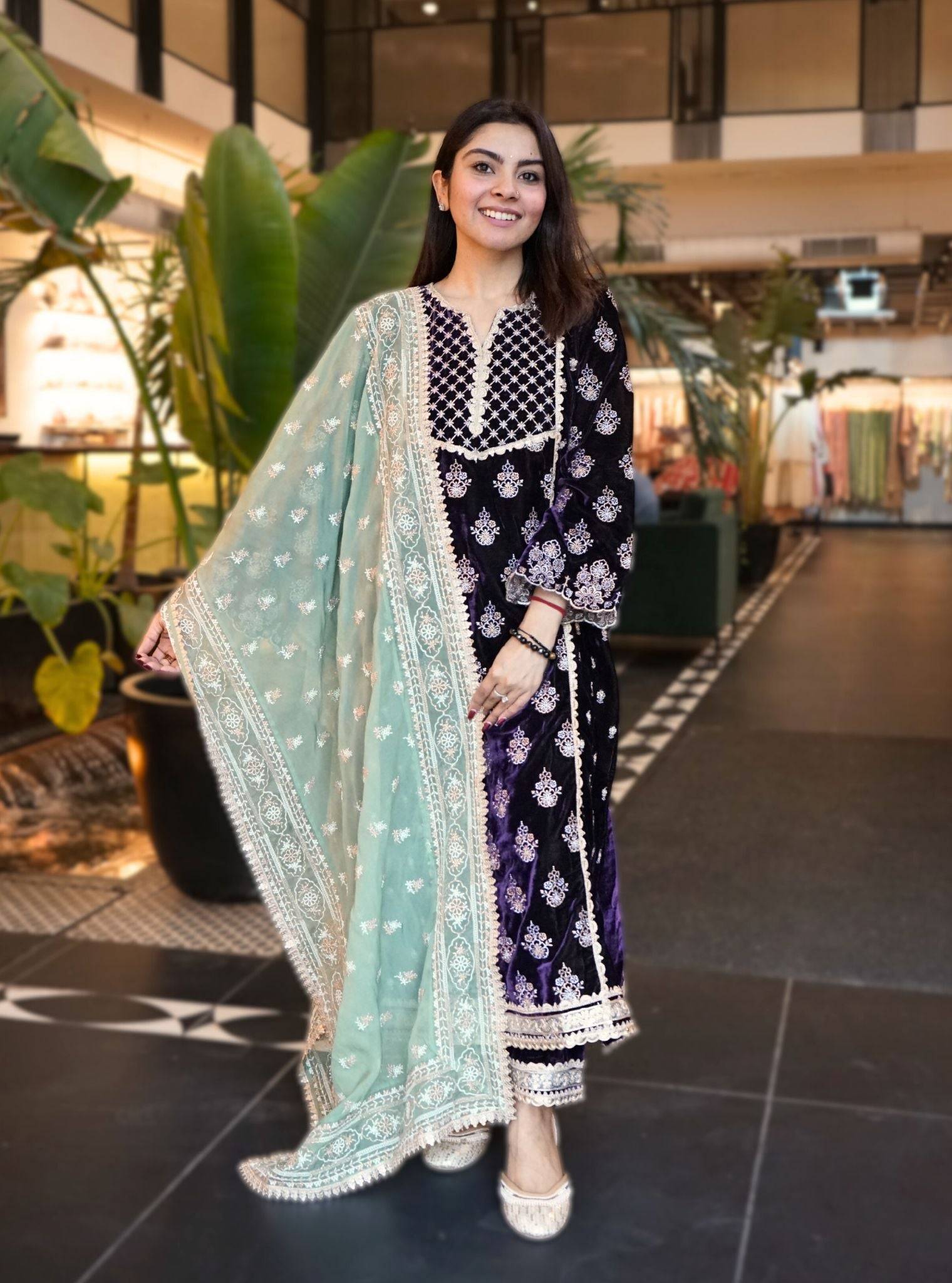 Ghazal Velvet Purple Kurta Set