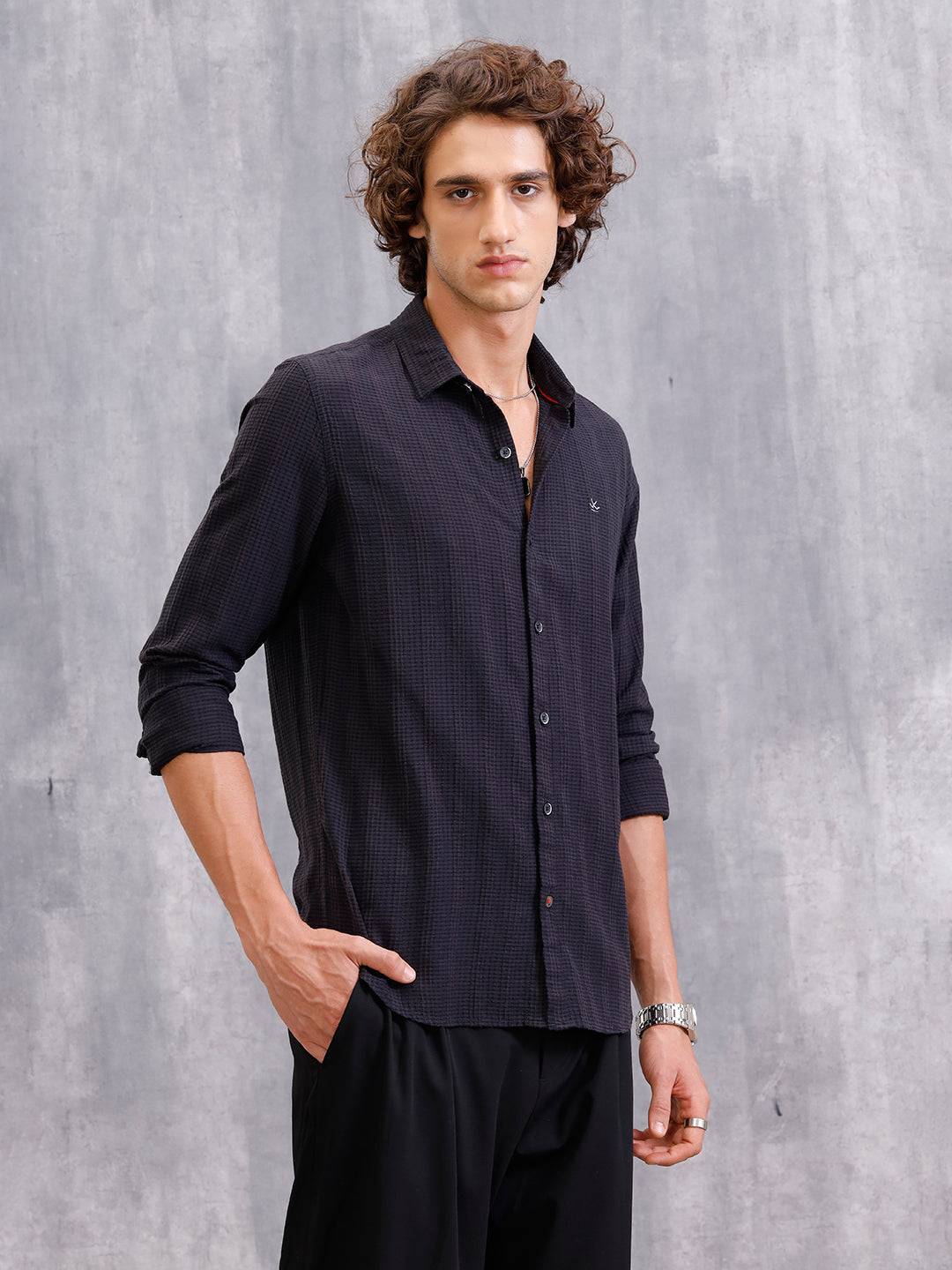 Modal Blend Seersucker Shirt In Slim Fit | Black