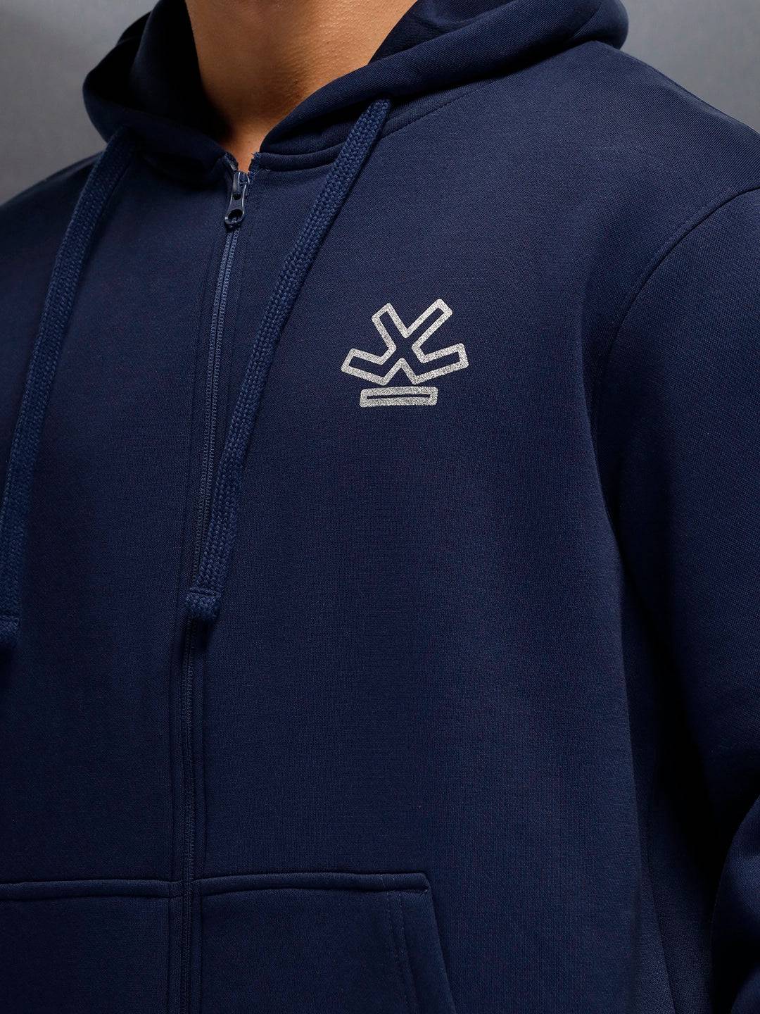 men's casual front zip up hooded sweatshirt | Blue