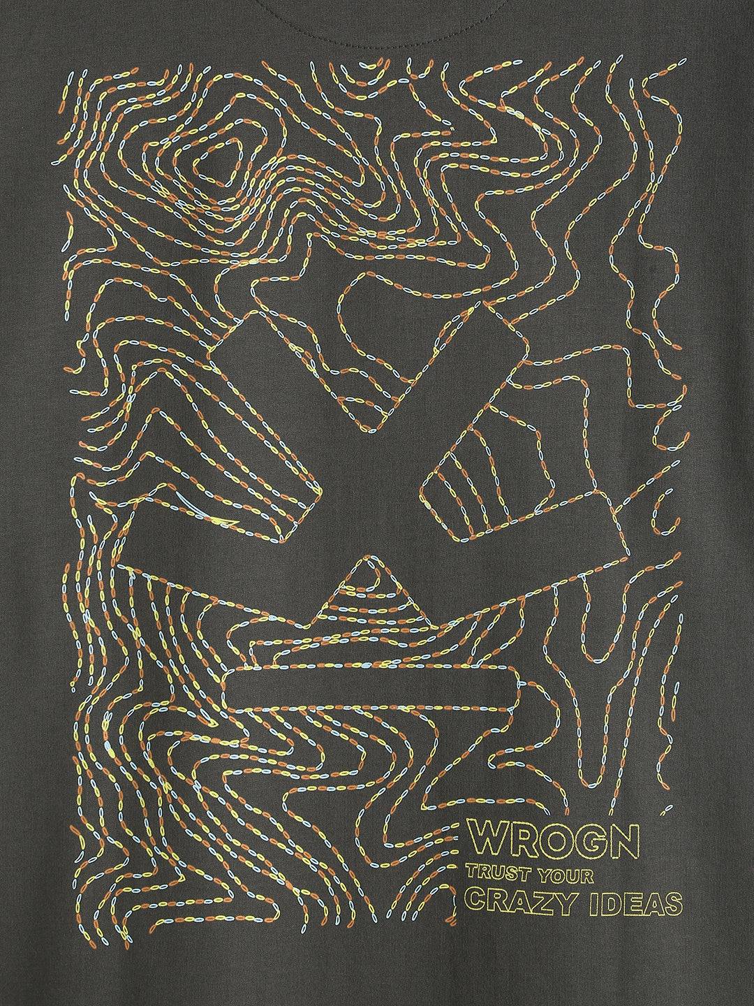 Stitch Printed Oversized Fit T-Shirt | Charcoal