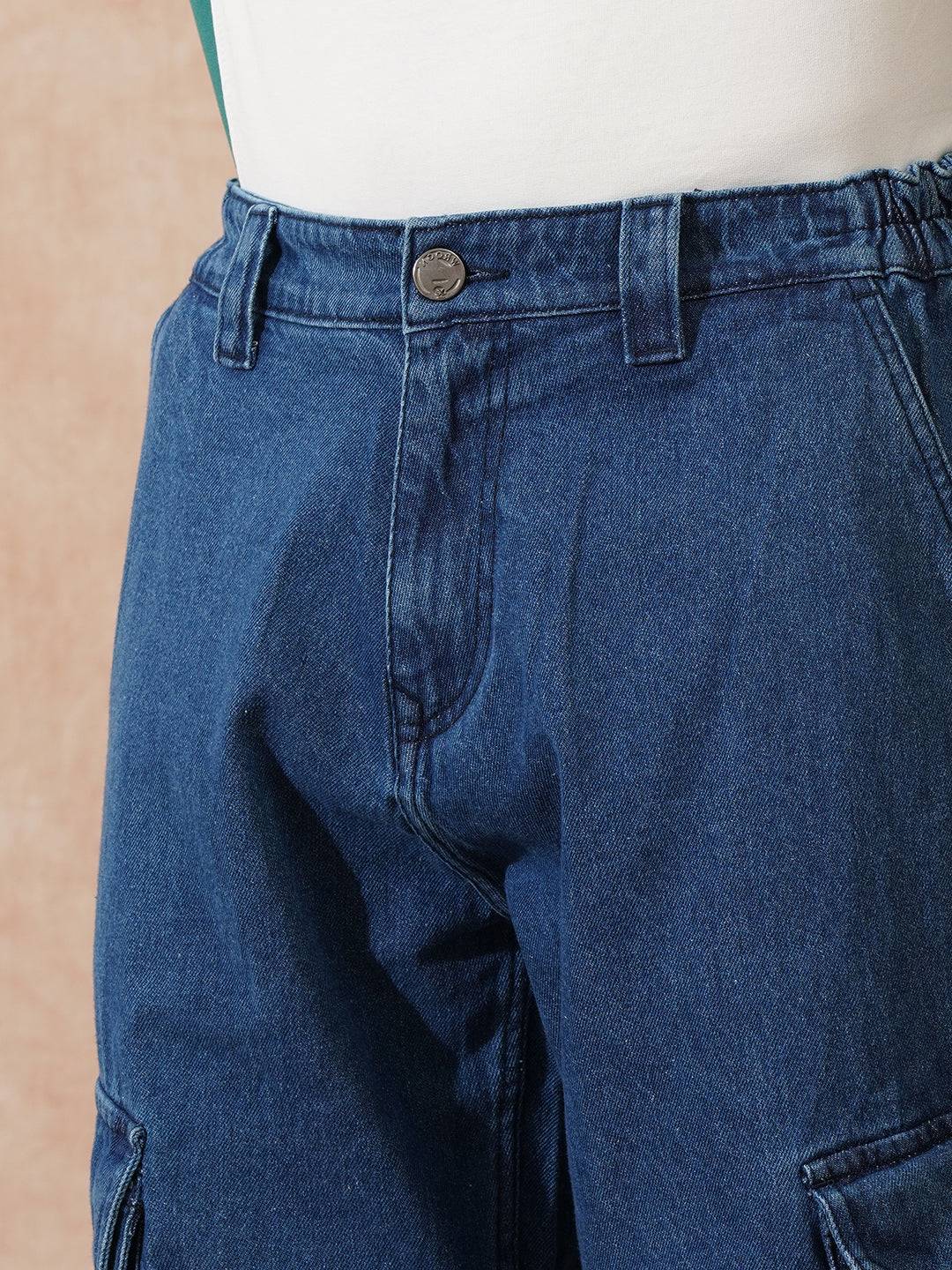 Faded Loose Fit Cargo Jeans | Blue