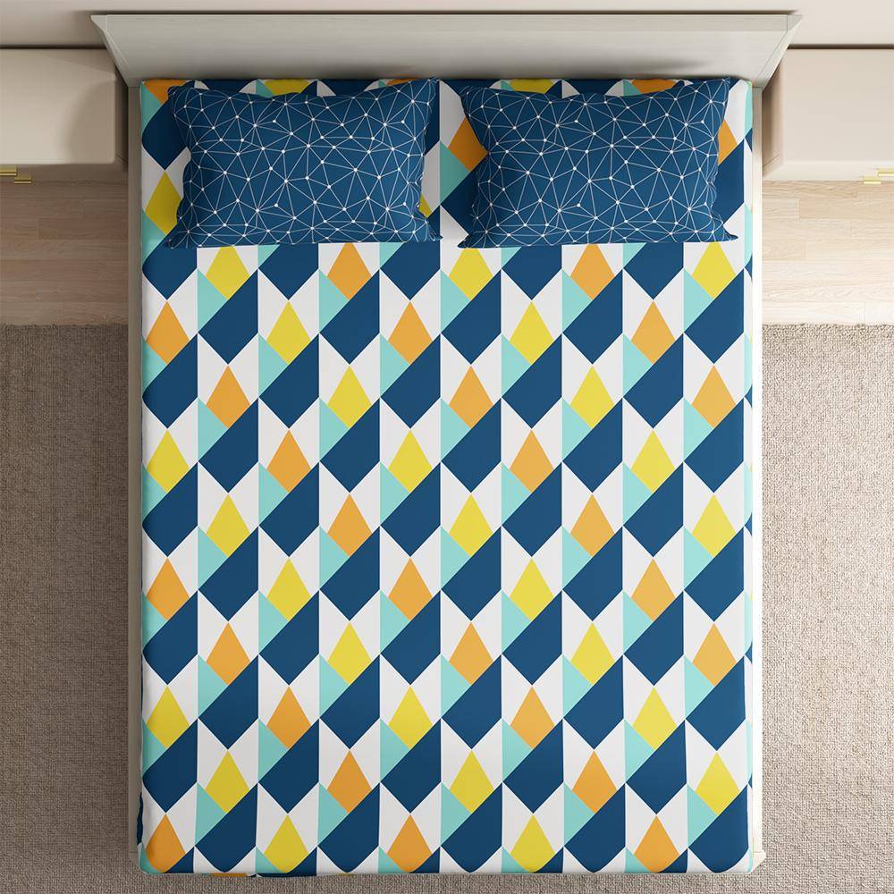 100% Cotton 200 TC Fitted Bedsheet With 2 Pillow Covers | Nicole King, 78" x 72", Nicole| 1.98m x 1.83m (78x72 inch)