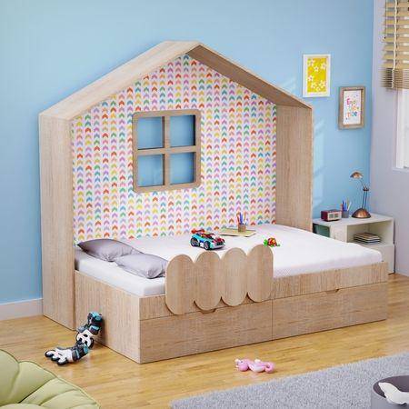 Little Hut Bed 6X4 Drawers On Wheels In Oak Colour52