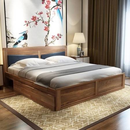 Nikos Sheesham Wood King Size Bed With Drawer Storage In Teak Finish