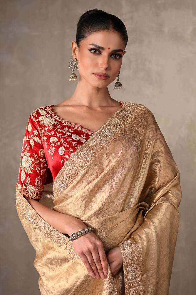 Regal Gold Banarasi Saree With Contrast Blouse Buy at ₹34995