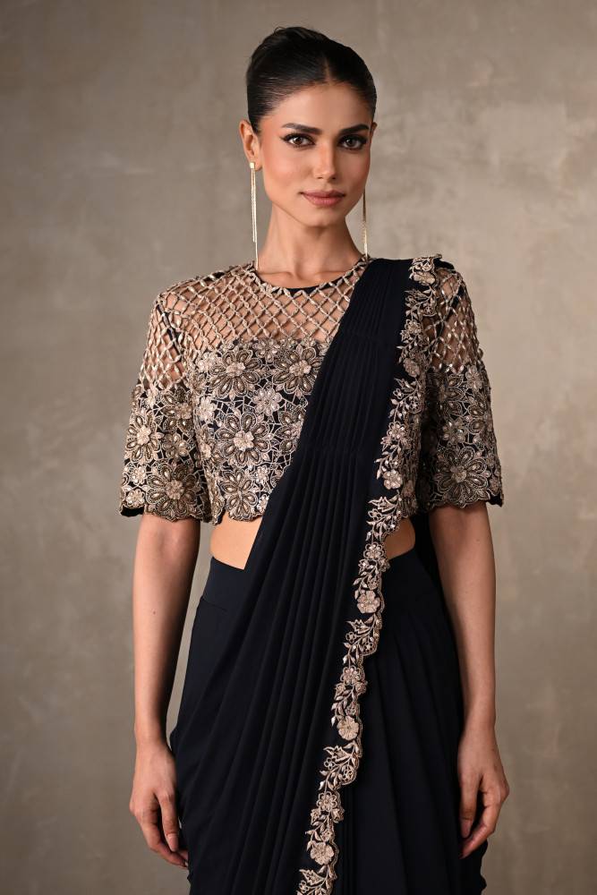 Noir Cutwork Drape Saree Buy at ₹30495