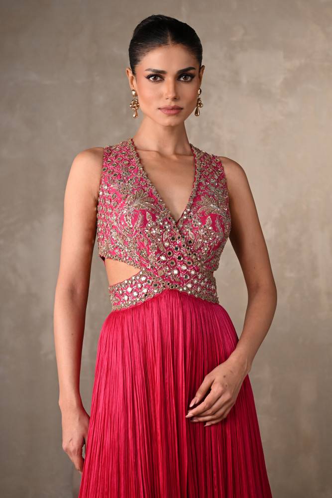 Moss Mirror Embroidered Pleated Gown Buy at ₹34995