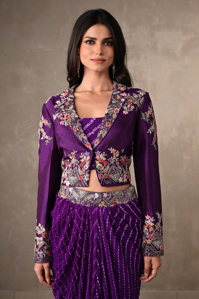 Royal Amethyst Draped Silk Ensemble Buy at ₹32495
