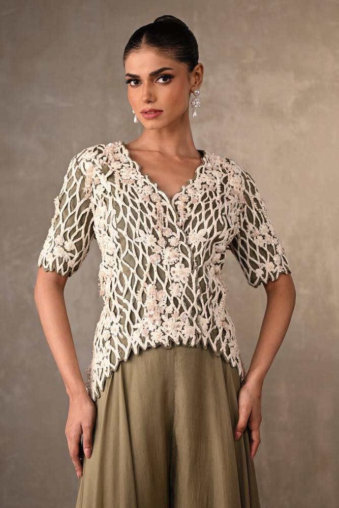 Blush Cutwork Embroidered Silk Co-Ord Set Buy at ₹30495